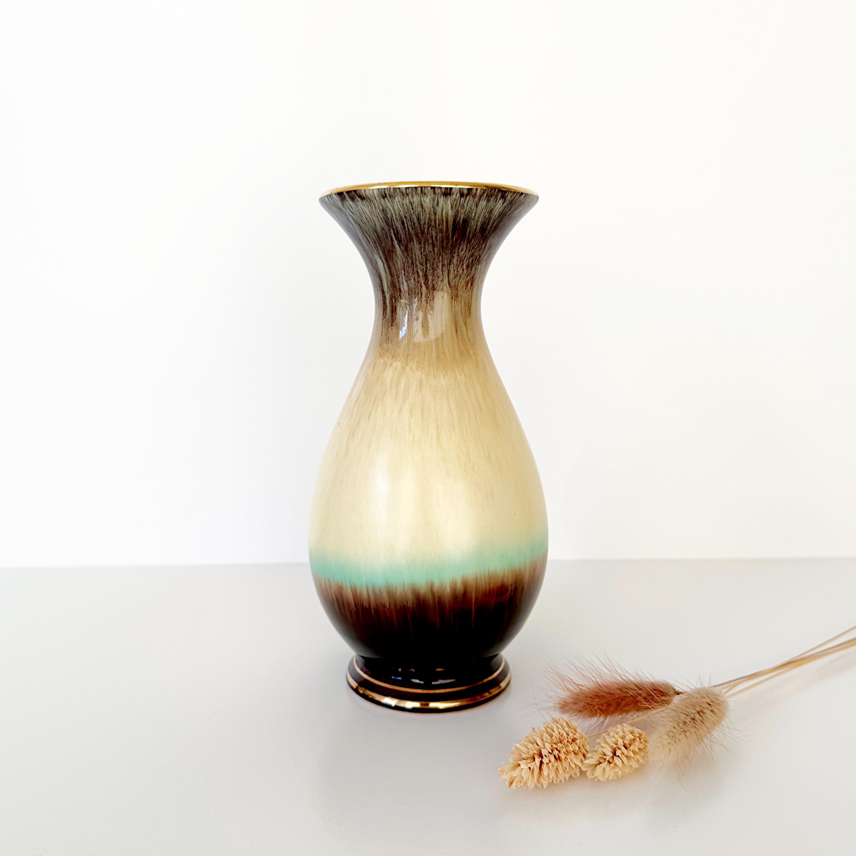 Vintage 1960s Bay Keramik Vase 534-18 West German Pottery Brown