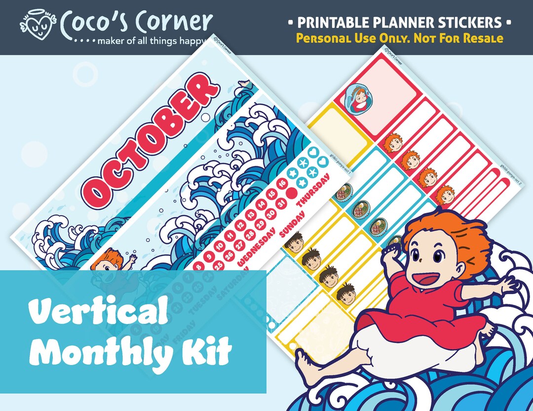 Printable OCTOBER Kit Ponyo Vertical Monthly Planner Studio Ghibli ...