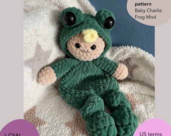 Frog Mod Baby Charlie Häkelanleitung | Baby im Froggy Onesie | Frosch Baby Kuscheldecke Spielzeug | Lieblich | Tröster | Kuscheltier