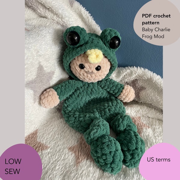 Frog Mod Baby Charlie Crochet Pattern | Baby in Froggy Onesie | Frog Baby Security Blanket Toy | Lovey | Comforter | Snuggler