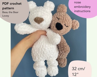 Modèle au crochet Beau l'ours Lovey | Motif ours au crochet | Patron de couture taille basse ours | Modèle de jouet de sécurité | Douillette pour bébé | Couette pour bébé