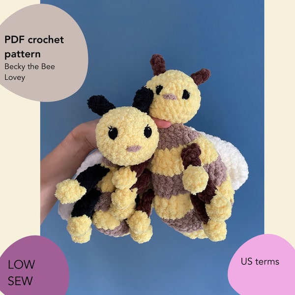 Becky the Bee Lovey Crochet Pattern | Bee Security Blanket Toy | Baby Bee Crochet Pattern | Baby Comforter | Baby Snuggler | Low Sew Pattern