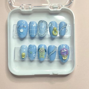 BT21 Pool Theme Press on Nails, Korean Style cute everyday reusable fake nails
