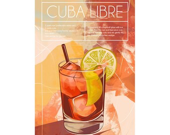 Downloadbare poster Cuba Libre met recept - Cocktailblad 300ppi, 21x30 cm