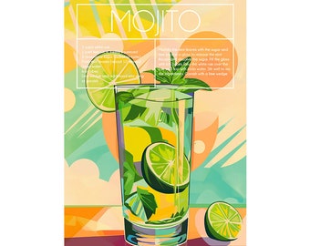 'Mojito' recept downloadbare kunst: tropische cocktailposter - 300ppi print, 21x30 cm