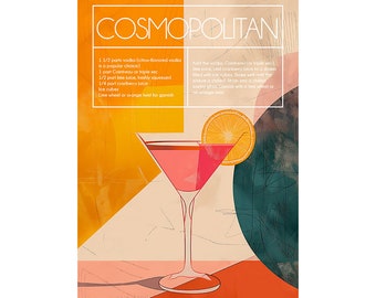 Cosmopolitan Cocktail: Recept Art Print - Downloadbare kunst 300ppi, 21x30 cm