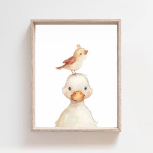 Pintura de patito, animales de granja, decoración infantil, patito de acuarela, pósteres de animales bebés, guardería infantil de granja, arte mural imprimible, decoración infantil