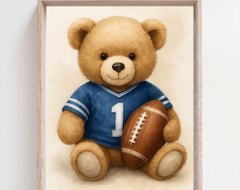 Sport Nursery Wall Art, Football Nursery Art Print, Sports Nursery, Baby animal sports art, Boy Sports Nursery room, Animals Nursery Decor