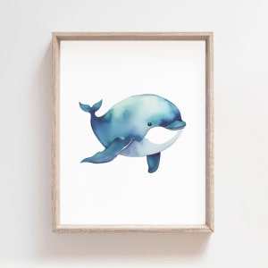 Blue Whale Art Print, Sea Animals Art, Nautical Decor, Ocean Wall Art, Watercolor Art, Whale Poster, Whale Nursery Decor, Kids Room Decor