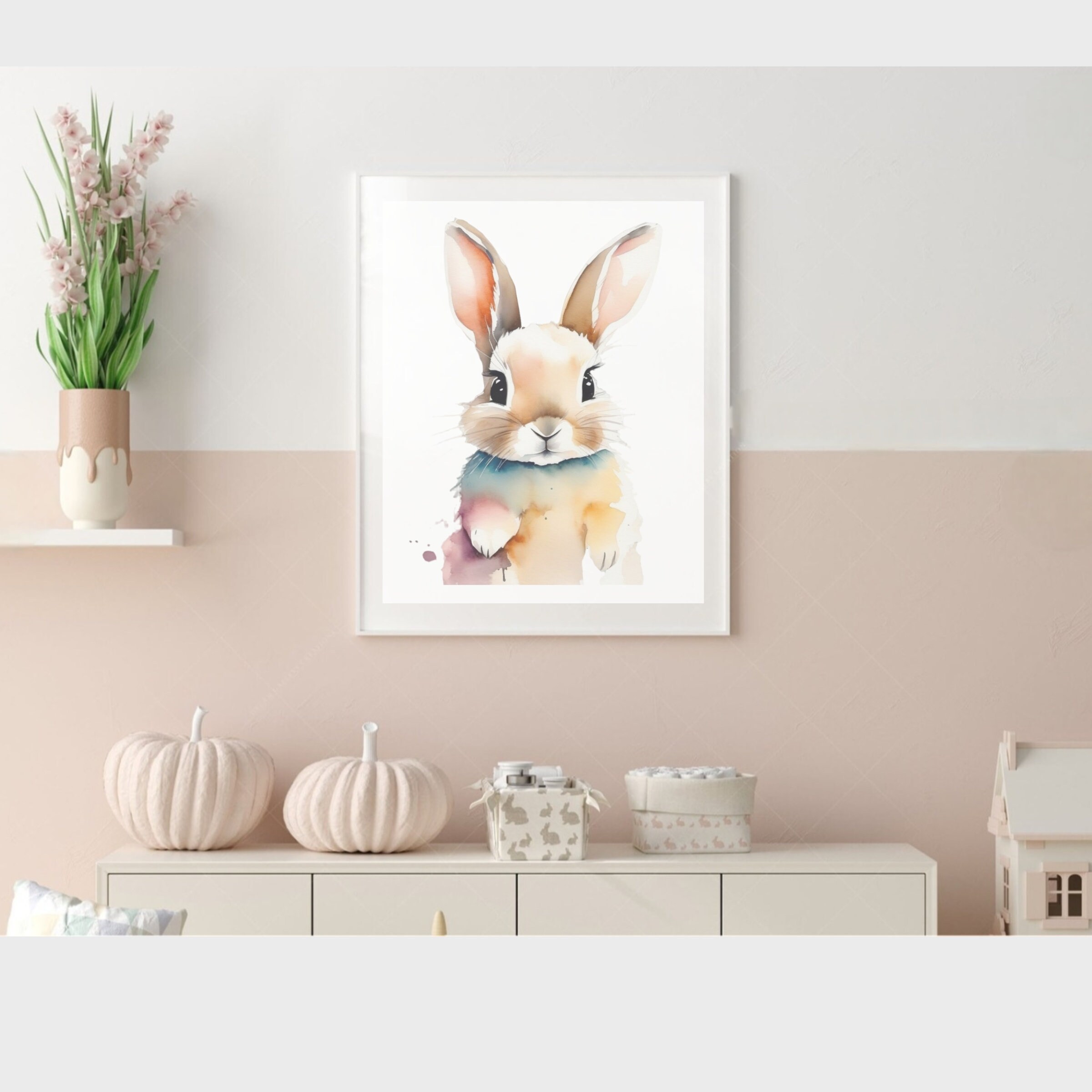 PRINTABLE Bunny Poster, Watercolor Bunny Art, Nursery Wall Decor, Kids ...