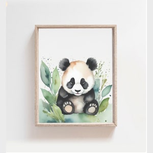 Panda Children&#39;s Print, Watercolor Panda Art, Panda Poster, Nursery Print, Wall Decor Baby Animal, Nursery Decor, Kids Print, Panda Wall Art