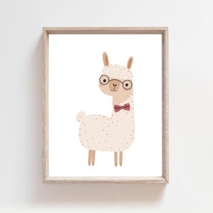 Llama Print, Llama Poster, Cute Alpaca, Llama Nursery Decor, Kids Room Decor, Llama Wall Art, Bow tie Animals, Boys Room Decor
