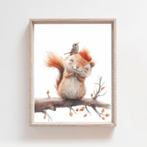 Woodland nursery decor, Squirrel print, PRINTABLE art, Baby room decor, Nursery wall art, Nursery prints, Baby animals, Watercolor Prints,