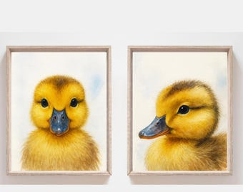 Farm Nursery Decor, Farmhouse Animal Prints, Duckling Art Print, Baby Shower Gift, Watercolor Duckling Nursery Print, Set of 2