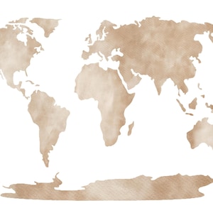 Mapa del mundo, arte mural en acuarela, póster de mapa, mapa educativo, decoración de guardería, decoración de habitación de niños, descarga digital, impresión educativa