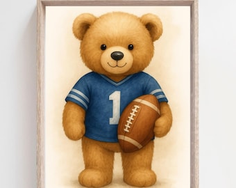 Teddy Bear Football Print, Sports Nursery Art (Digital Download)