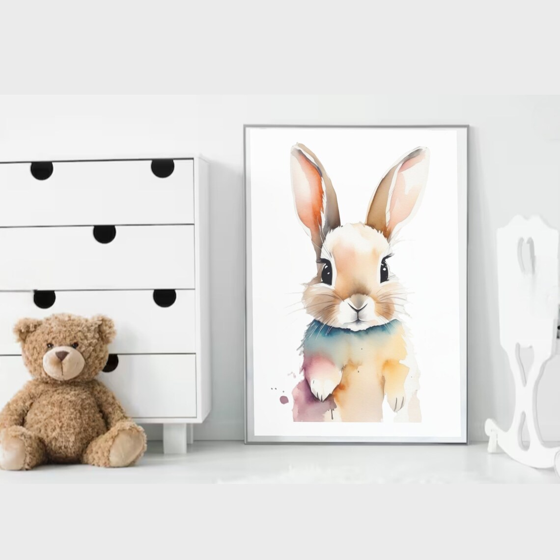 PRINTABLE Bunny Poster, Watercolor Bunny Art, Nursery Wall Decor, Kids ...
