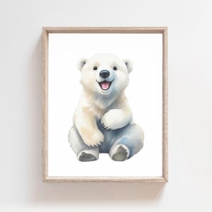 PRINTABLE Baby Polar Bear, Polar Bear Wall Art, Nursery Decor, Baby Room Art Print,  Artic Nursery Decor, Baby Animal Art, Kids Room Decor