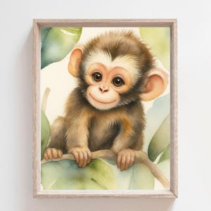 Affen Aquarell Druck, Safari Kinderzimmer Dekor, Affen Prints, (Digitaler Download), Baby Tiere, Neutrales Kinderzimmer