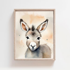 Donkey Poster, Farm Animal, Farm Nursery, Farm House , Wall Art Print,  Donkey Print, Watercolor Paintig, Printable Wall Art, Cute Donkey