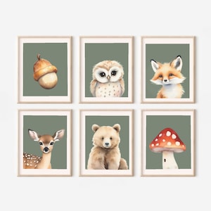 Baby Woodland, Animal Prints, Set of 6 Posters, Woodland Nursery Decor, PRINTABLE Baby Animal, Wall Art, Kids Room Decor, DIGITAL DOWNLOAD
