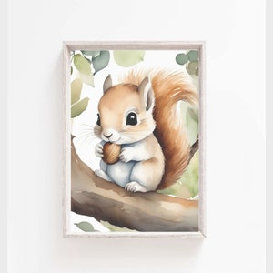Woodland nursery decor, Squirrel print, PRINTABLE art, Baby room decor, Nursery wall art, Nursery prints, Baby animals, Watercolor Prints,