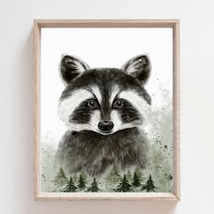 Raccoon Print, Woodland Animals, PRINTABLE, Forest Friends Decor, Wall Art, Baby Animals, Woodland Nusery,  Wall Art, Watercolor Raccoon