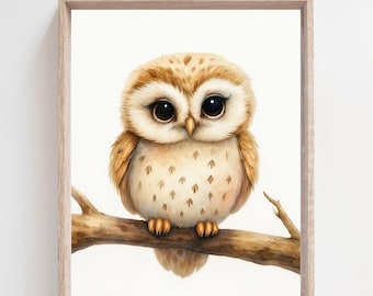 Print uilenkwekerij, bosrijke dierenkunst (digitale download)