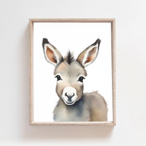 Donkey Print, Farm Nursery Print, Farm Animal,Wall Art, Kid&#39;s Room Decor, Cute Donkey Print, Printable Wall Decor, Donkey Poster, Donkey Art