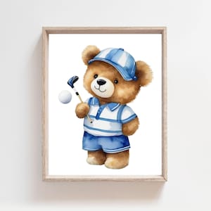 Golf Prints, Golf Nursery, Sport Prints, Sport Animals Print, Golf Poster, Kids Golf, Wall Art, Sport Bear, Golf Art, Printable Bear Art
