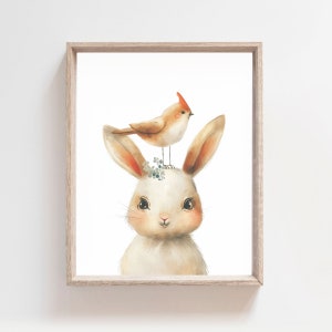 Bunny Rabbit Art, Nursery Rabbit Decor, kids Room Decor, White Background, Baby Animal, Watercolor Bunny, Cute Woodland,