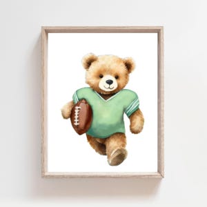 Football Print, Bear Football  Nursery Art, Football Wal Art, Sport Wall Art, Sports Decor, Sport Nursery Prints, Children&#39;s Room Decor