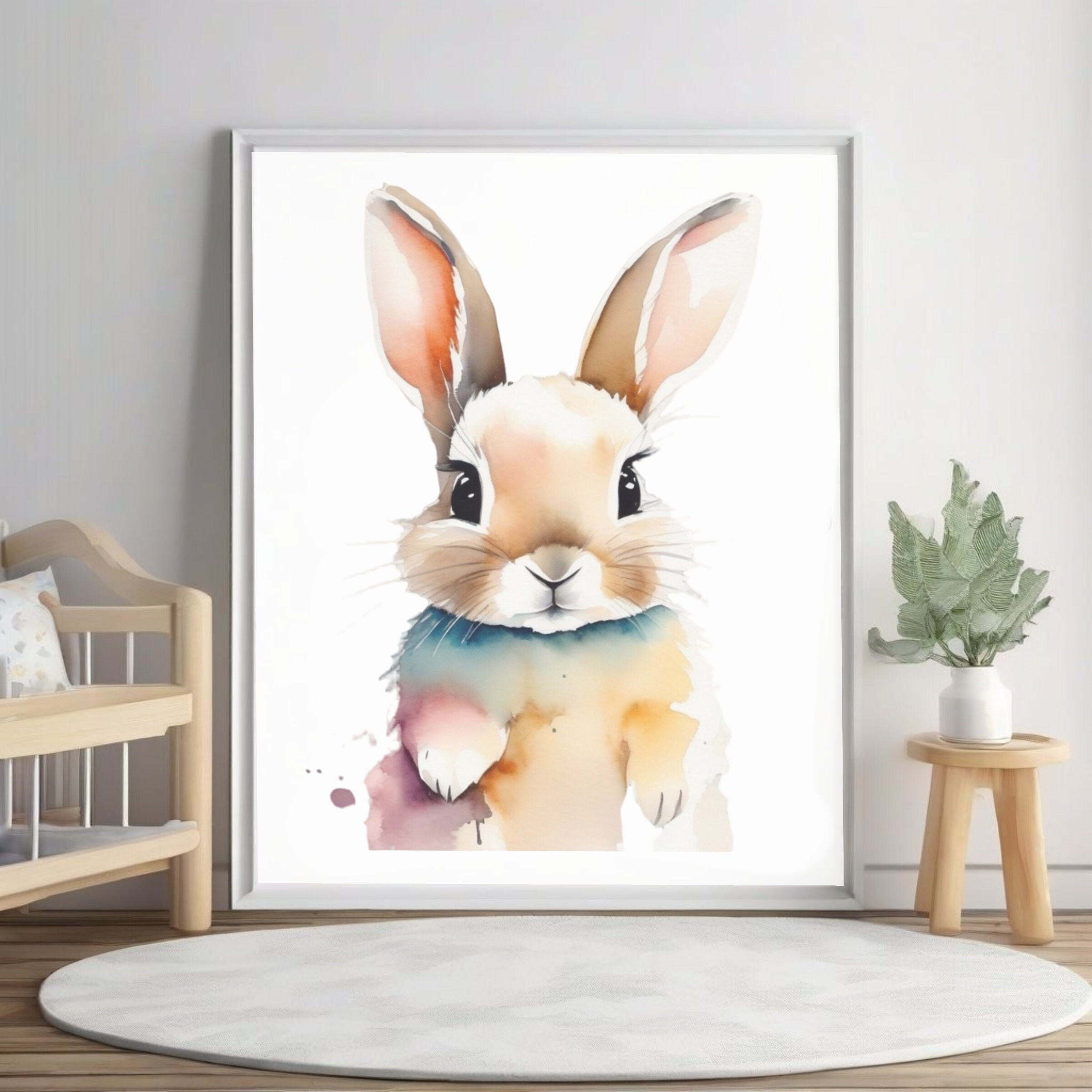 PRINTABLE Bunny Poster, Watercolor Bunny Art, Nursery Wall Decor, Kids ...