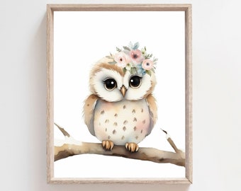 Owl Print. Owl Art. Owl Nursery, Owl Nursery Decor, Floral Owl Nursery Art. Woodland Nursery Prints. Girl Woodland Nursery, Girls Room