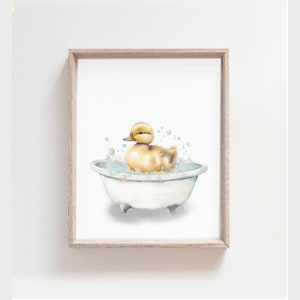 PRINTABEL Duck Bathtub, Bathroom Art, Baby duckling Bath, Funny Bathroom Wall Art, yellow duck Bubble Bathing, Cute Kids Bathroom Art,
