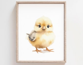 Chicken print, farmhouse nursery, Baby Chick Watercolor Print: Farm Nursery Decor (Digital Download)
