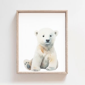 PRINTABLE Baby Polar Bear, Polar Bear Wall Art, Nursery Decor, Baby Room Art Print,  Artic Nursery Decor, Baby Animal Art, Kids Room Decor