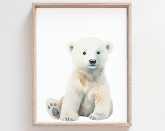 Lámina de oso polar bebé: Arte mural para habitación infantil (descarga digital)