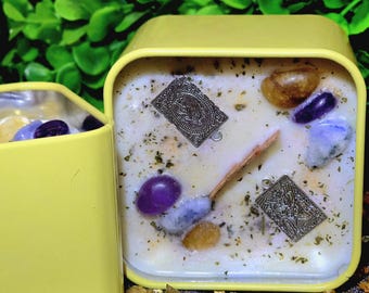 Crystal Comfort Candle | Amethyst Citrine Sodalite | Calm and Ground | Anxiety Relief Gift