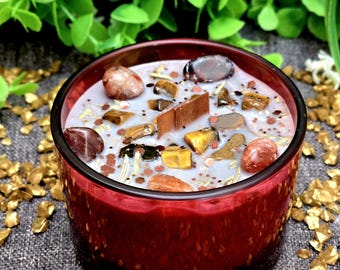 Confidence Crystal Candle | Patchouli Scent | Tiger's Eye and Fire Quartz