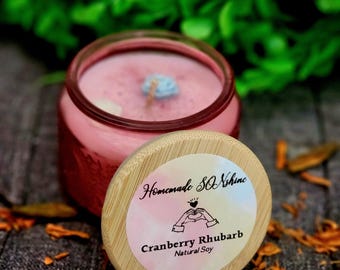 Cranberry Rhubarb | Fall Scented Candle | Pink Glass | Home Decor