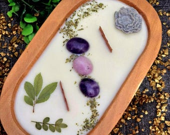 Lepidolite Crystal Candle | Calming Energy & Balance | Harmonize Body Mind Soul | Witchy Gift | Cottagecore Decor