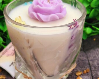 Floral Scented Soy Candle: Lavender, Peach & Peony, Whiskey Glass Gift