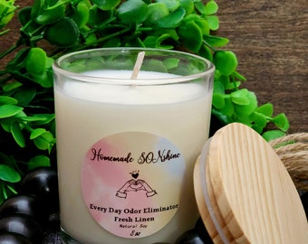 Eliminate Every Day Odors | Fresh and Clean Fresh Linen Scent | Handmade Soy Candle