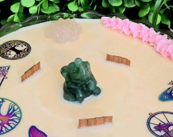 Peaceful Balance Crystal Candle | Green Aventurine Elephant | Rose Quartz | Amethyst | 20 oz Soy Wax