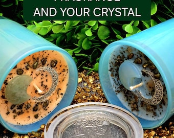Green Aventurine Opalite Intention Candle | Conflict Resolution Focus | Crystal Moons Witchy Gift