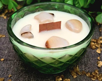 Birch Lavender Agate Soy Candle, Wood Wick, Crystal Infused Home Fragrance