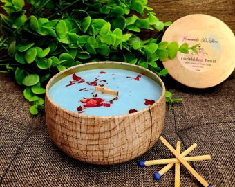 Forbidden Fruit Scented Soy Candle: Wood Wick, Rose Petals