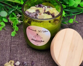 Crystal Intention Candle | Calmness & Prosperity | Amethyst and Citrine | Absinthe Scent