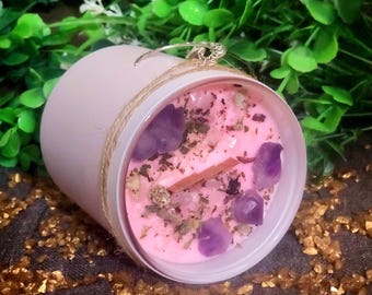Rose Quartz Amethyst Intention Candle | Compassion and Self-Love Focus | Fairycore Cottagecore Gift
